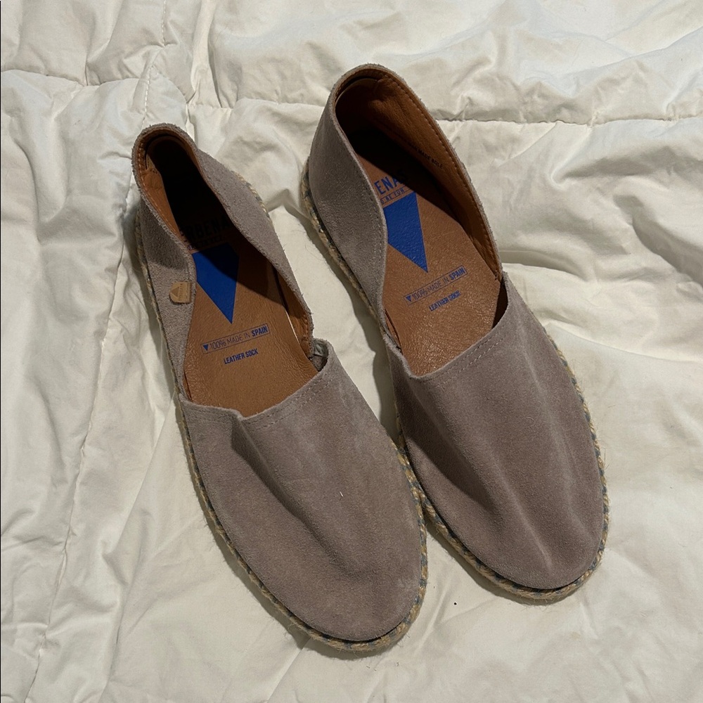 Taupe Suede Slip-On Espadrille Loafers